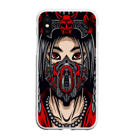 Чехол для iPhone XS Max матовый Японская девушка стимпанк: в городе Новоалтайск, Силикон | Область печати: задняя сторона чехла, без боковых панелей | аниме | девушка | демон | маска | розы | стимпанк
