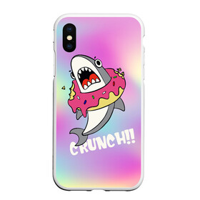 Чехол для iPhone XS Max матовый с принтом Акула с пончиком Сrunch в городе Новоалтайск, Силикон | Область печати: задняя сторона чехла, без боковых панелей | акула | глазурь | градиент | десерт | зубы | пончик | укус