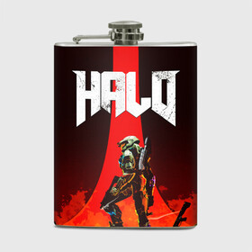 Фляга с принтом HALO x DOOM в городе Новоалтайск, металлический корпус | емкость 0,22 л, размер 125 х 94 мм. Виниловая наклейка запечатывается полностью | Тематика изображения на принте: doom | game | games | halo | heilo | master chif | spartan | дум | игра | игры | ковенант | ковенанты | мастер чиф | спартанец | хало | хейло | хэйло