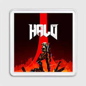 Магнит 55*55 с принтом HALO x DOOM в городе Новоалтайск, Пластик | Размер: 65*65 мм; Размер печати: 55*55 мм | Тематика изображения на принте: doom | game | games | halo | heilo | master chif | spartan | дум | игра | игры | ковенант | ковенанты | мастер чиф | спартанец | хало | хейло | хэйло