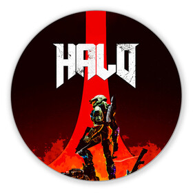 Коврик для мышки круглый с принтом HALO x DOOM в городе Новоалтайск, резина и полиэстер | круглая форма, изображение наносится на всю лицевую часть | Тематика изображения на принте: doom | game | games | halo | heilo | master chif | spartan | дум | игра | игры | ковенант | ковенанты | мастер чиф | спартанец | хало | хейло | хэйло