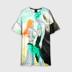 Детское платье 3D с принтом Bleach Grimmjow and Orihime в городе Новоалтайск, 100% полиэстер | прямой силуэт, чуть расширенный к низу. Круглая горловина, на рукавах — воланы | Тематика изображения на принте: bleach brave souls bleach anime art гриммджоу и орихиме  grimmjow and orihime