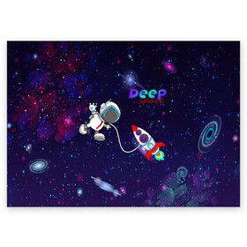 Поздравительная открытка с принтом Deep Space Cartoon в городе Новоалтайск, 100% бумага | плотность бумаги 280 г/м2, матовая, на обратной стороне линовка и место для марки
 | Тематика изображения на принте: галактика | звёзды | космонавт | космос | полёт | пространство | ракета | скафандр