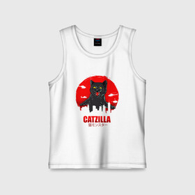 Детская майка хлопок с принтом КОТЗИЛЛА CATZILLA в городе Новоалтайск,  |  | cat | cats | catzila | catzilla | godzila | godzilla | годзила | годзилла | кот | котзила | котик | кошка | кэтзилла | мимими | прикол | прикольная
