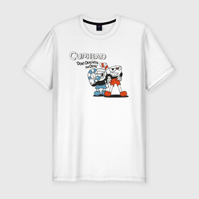Мужская футболка хлопок Slim с принтом Cuphead в городе Новоалтайск, 92% хлопок, 8% лайкра | приталенный силуэт, круглый вырез ворота, длина до линии бедра, короткий рукав | cuphead | game | illustration | mugman