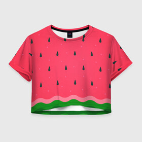 Женская футболка Crop-top 3D с принтом Текстура арбуза в городе Новоалтайск, 100% полиэстер | круглая горловина, длина футболки до линии талии, рукава с отворотами | background | seeds | texture | watermelon | арбуз | косточки | семечки | текстура | фон