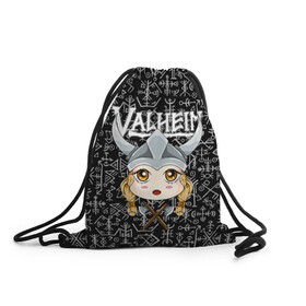 Рюкзак-мешок 3D с принтом Valheim Girl в городе Новоалтайск, 100% полиэстер | плотность ткани — 200 г/м2, размер — 35 х 45 см; лямки — толстые шнурки, застежка на шнуровке, без карманов и подкладки | fantasy | mmo | valheim | valve | валхейм | вальхейм | викинги | выживалка | игра | королевская битва | ммо | ролевая игра | фэнтази