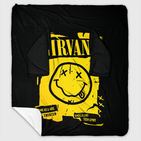 Плед с рукавами с принтом Nirvana 1987 в городе Новоалтайск, 100% полиэстер | Закругленные углы, все края обработаны. Ткань не мнется и не растягивается. Размер 170*145 | album | curt | kobain | logo | music | nevermind | nirvana | rock | smells like | smile | teen spirit | альбом | гитара | курт кобейн | логотип | музыка | невермайнд | нирвана | рок | смайл | стикер