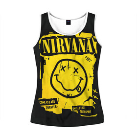 Женская майка 3D с принтом Nirvana 1987 в городе Новоалтайск, 100% полиэстер | круглая горловина, прямой силуэт, длина до линии бедра | album | curt | kobain | logo | music | nevermind | nirvana | rock | smells like | smile | teen spirit | альбом | гитара | курт кобейн | логотип | музыка | невермайнд | нирвана | рок | смайл | стикер