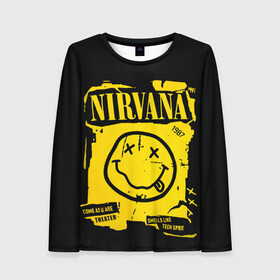 Женский лонгслив 3D с принтом Nirvana 1987 в городе Новоалтайск, 100% полиэстер | длинные рукава, круглый вырез горловины, полуприлегающий силуэт | album | curt | kobain | logo | music | nevermind | nirvana | rock | smells like | smile | teen spirit | альбом | гитара | курт кобейн | логотип | музыка | невермайнд | нирвана | рок | смайл | стикер