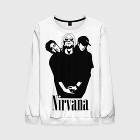 Мужской свитшот 3D с принтом Nirvana Группа в городе Новоалтайск, 100% полиэстер с мягким внутренним слоем | круглый вырез горловины, мягкая резинка на манжетах и поясе, свободная посадка по фигуре | album | curt | kobain | music | nevermind | nirvana | rock | smells like | teen spirit | альбом | гитара | курт кобейн | музыка | невермайнд | нирвана | рок
