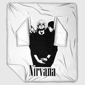Плед с рукавами с принтом Nirvana Группа в городе Новоалтайск, 100% полиэстер | Закругленные углы, все края обработаны. Ткань не мнется и не растягивается. Размер 170*145 | album | curt | kobain | music | nevermind | nirvana | rock | smells like | teen spirit | альбом | гитара | курт кобейн | музыка | невермайнд | нирвана | рок