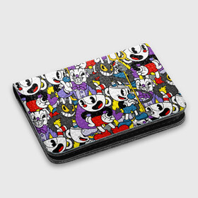 Картхолдер с принтом с принтом Cuphead (главные герои) в городе Новоалтайск, натуральная матовая кожа | размер 7,3 х 10 см; кардхолдер имеет 4 кармана для карт; | cuphead | devil | king dice | mugman | боссы | главные герои | дьявол | игра | капхед | кинг дайс | магмен | персонажи игры | узор