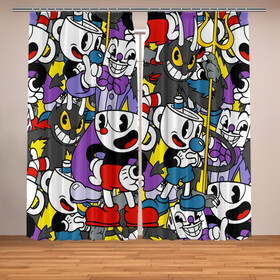 Фотошторы с принтом Cuphead (главные герои) в городе Новоалтайск, Блэкаут (светозащита 90%) / Габардин (светозащита 40% | 2 полотна шириной по 145 см; Высота 200-300 см; Крепление: шторная лента (на крючки); | cuphead | devil | king dice | mugman | боссы | главные герои | дьявол | игра | капхед | кинг дайс | магмен | персонажи игры | узор