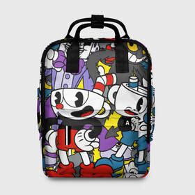 Женский рюкзак 3D с принтом Cuphead (главные герои) в городе Новоалтайск, 100% полиэстер | лямки с регулируемой длиной, сверху ручки, чтобы рюкзак нести как сумку. Основное отделение закрывается на молнию, как и внешний карман. Внутри два дополнительных кармана, один из которых закрывается на молнию. По бокам два дополнительных кармашка, куда поместится маленькая бутылочка
 | Тематика изображения на принте: cuphead | devil | king dice | mugman | боссы | главные герои | дьявол | игра | капхед | кинг дайс | магмен | персонажи игры | узор