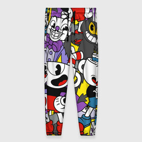 Женские брюки 3D с принтом Cuphead (главные герои) в городе Новоалтайск, полиэстер 100% | прямой крой, два кармана без застежек по бокам, с мягкой трикотажной резинкой на поясе и по низу штанин. В поясе для дополнительного комфорта — широкие завязки | cuphead | devil | king dice | mugman | боссы | главные герои | дьявол | игра | капхед | кинг дайс | магмен | персонажи игры | узор