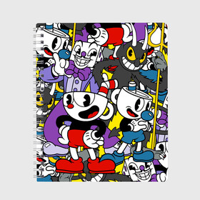 Тетрадь с принтом Cuphead (главные герои) в городе Новоалтайск, 100% бумага | 48 листов, плотность листов — 60 г/м2, плотность картонной обложки — 250 г/м2. Листы скреплены сбоку удобной пружинной спиралью. Уголки страниц и обложки скругленные. Цвет линий — светло-серый
 | Тематика изображения на принте: cuphead | devil | king dice | mugman | боссы | главные герои | дьявол | игра | капхед | кинг дайс | магмен | персонажи игры | узор