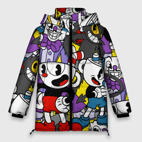 Женская зимняя куртка Oversize с принтом Cuphead (главные герои) в городе Новоалтайск, верх — 100% полиэстер; подкладка — 100% полиэстер; утеплитель — 100% полиэстер | длина ниже бедра, силуэт Оверсайз. Есть воротник-стойка, отстегивающийся капюшон и ветрозащитная планка. 

Боковые карманы с листочкой на кнопках и внутренний карман на молнии | cuphead | devil | king dice | mugman | боссы | главные герои | дьявол | игра | капхед | кинг дайс | магмен | персонажи игры | узор