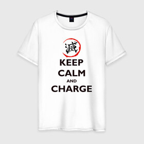 Мужская футболка хлопок с принтом KEEP CALM and CHARGE в городе Новоалтайск, 100% хлопок | прямой крой, круглый вырез горловины, длина до линии бедер, слегка спущенное плечо. | demon slayer | kamado | kimetsu no yaiba | nezuko | tanjiro | аниме | гию томиока | зеницу агацума | иноске хашибира | камадо | клинок | корзинная девочка | манга | музан кибуцуджи | незуко | рассекающий демонов | танджиро