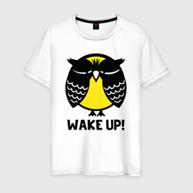 Мужская футболка хлопок с принтом Сова. Просыпайся в городе Новоалтайск, 100% хлопок | прямой крой, круглый вырез горловины, длина до линии бедер, слегка спущенное плечо. | owl | owls | сова | совушка | совы | филин | фраза | юмор