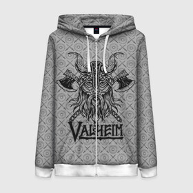 Женская толстовка 3D на молнии с принтом Valheim Viking dark в городе Новоалтайск, 100% полиэстер | длина до линии бедра, манжеты и пояс оформлены мягкой тканевой резинкой, двухслойный капюшон со шнурком для регулировки, спереди молния, по бокам два кармана | fantasy | mmo | valheim | valve | валхейм | вальхейм | викинги | выживалка | игра | королевская битва | ммо | ролевая игра | фэнтази