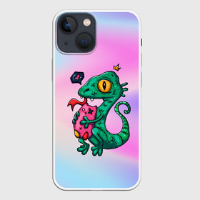 Чехол для iPhone 13 mini с принтом Ящерица малышка с игрушкой в городе Новоалтайск,  |  | градиент | игрушка | корона | малышка | милашка | мультяшка | сердце | ящерица