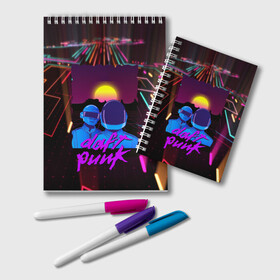Блокнот с принтом Daft Punk Electrix в городе Новоалтайск, 100% бумага | 48 листов, плотность листов — 60 г/м2, плотность картонной обложки — 250 г/м2. Листы скреплены удобной пружинной спиралью. Цвет линий — светло-серый
 | by craig drake | daft punk | madeinkipish | thomas bangalter | дафт панк | маски | тома и ги мануэль