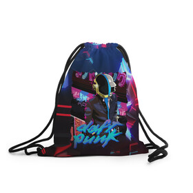 Рюкзак-мешок 3D с принтом daft punk neon rock в городе Новоалтайск, 100% полиэстер | плотность ткани — 200 г/м2, размер — 35 х 45 см; лямки — толстые шнурки, застежка на шнуровке, без карманов и подкладки | by craig drake | daft punk | madeinkipish | thomas bangalter | дафт панк | маски | тома и ги мануэль