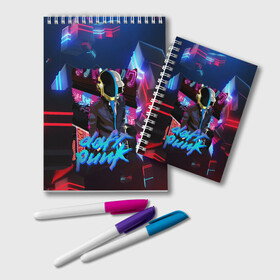 Блокнот с принтом daft punk neon rock в городе Новоалтайск, 100% бумага | 48 листов, плотность листов — 60 г/м2, плотность картонной обложки — 250 г/м2. Листы скреплены удобной пружинной спиралью. Цвет линий — светло-серый
 | by craig drake | daft punk | madeinkipish | thomas bangalter | дафт панк | маски | тома и ги мануэль