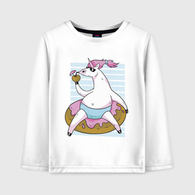 Детский лонгслив хлопок с принтом Chilling Unicorn в городе Новоалтайск, 100% хлопок | круглый вырез горловины, полуприлегающий силуэт, длина до линии бедер | art | cocktail | donut | drawing | unicorn | арт | единорог | коктейль | пончик | рисунок