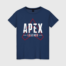 Женская футболка хлопок с принтом APEX LEGENDS LOGO в городе Новоалтайск, 100% хлопок | прямой крой, круглый вырез горловины, длина до линии бедер, слегка спущенное плечо | apex | apex legends | battle | battle royal | bloodhound | titanfall | wraith | апекс | апекс легендс | батл рояль | битва | война | каустик | королевская битва
