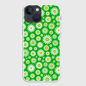 Чехол для iPhone 13 mini с принтом Ромашки на зелёном фоне в городе Новоалтайск,  |  | chamomile | flower pattern | flowers | green background | summer | texture | зелёный фон | лето | ромашки | текстура | цветочный орнамент | цветы