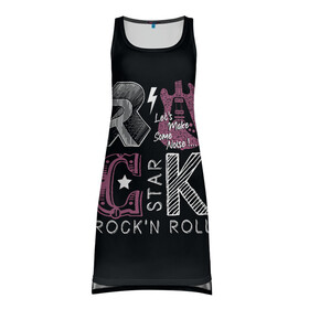 Платье-майка 3D с принтом Rock star в городе Новоалтайск, 100% полиэстер | полуприлегающий силуэт, широкие бретели, круглый вырез горловины, удлиненный подол сзади. | rock | rock star | rockn roll | star | гитара | рок | рокер | рокнролл | шум