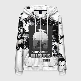 Мужская толстовка 3D на молнии с принтом The Last of US SURVIVE в городе Новоалтайск, 100% полиэстер | длина до линии бедра, манжеты и пояс оформлены мягкой тканевой резинкой, двухслойный капюшон со шнурком для регулировки, спереди молния, по бокам два кармана | Тематика изображения на принте: ellie | game | joel | naughty dog | part 2 | the last of us | zombie | джоэл | зомби | одни из нас | элли