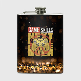 Фляга с принтом Next game over game skills в городе Новоалтайск, металлический корпус | емкость 0,22 л, размер 125 х 94 мм. Виниловая наклейка запечатывается полностью | Тематика изображения на принте: game | gamer | japan | джойстик | игрок | управление