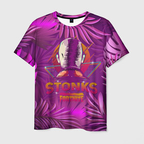 Мужская футболка 3D с принтом Fortnite Neon Stonks Meme в городе Новоалтайск, 100% полиэфир | прямой крой, круглый вырез горловины, длина до линии бедер | 1 апреля | bald | businessman | game | gamer | meme man | retrowave | stocks | stonks skin | бизнесмем | бизнесмен | закат | игра | инвестируй | лысый | мем | неон | неоновая графика | неоновые джунгли | покупай | продавай | ретровейв