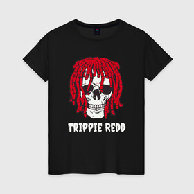 Женская футболка хлопок с принтом TRIPPIE REDD в городе Новоалтайск, 100% хлопок | прямой крой, круглый вырез горловины, длина до линии бедер, слегка спущенное плечо | 1400 | big | rap | red | redd | trippie | ред | редд | рэд | рэдд | триппи