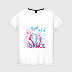Женская футболка хлопок с принтом Anime Neon Dance в городе Новоалтайск, 100% хлопок | прямой крой, круглый вырез горловины, длина до линии бедер, слегка спущенное плечо | 3d | 3д | anaglyph | anime | cyan | girl | girls | japan | japanese | lets dance | manga | анаглиф | давайте танцевать | девочки | девушки | кандзи | манга | неоновая графика | неоновые огни | неоновый принт | символы | танец | танцы