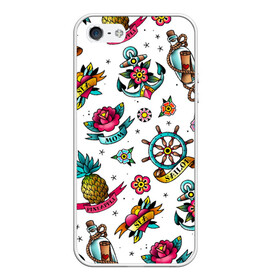 Чехол для iPhone 5/5S матовый с принтом Old school Sailor в городе Новоалтайск, Силикон | Область печати: задняя сторона чехла, без боковых панелей | Тематика изображения на принте: mom | old | old school sailor | pineapple | sailor | school | sea | ананас | бутылка | записка | карта | корабль | мама | моряк | моряк старой школы | набор | орнамент | путешествие | роза | розы | сердце | старая школа