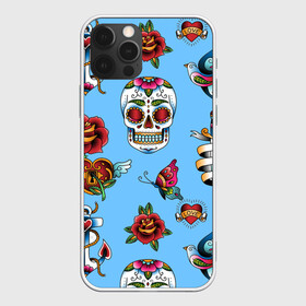 Чехол для iPhone 12 Pro Max с принтом Old school tattoo_1 в городе Новоалтайск, Силикон |  | Тематика изображения на принте: love | old school | tattoo | бабочка | замок | кинжал | крылья | любовь | море | моряк | нож | орнамент | птица | розы | романтика | сердце | синяя птица | цветы | череп | якорь