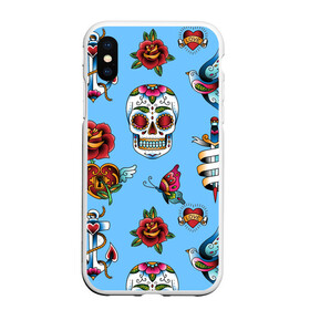 Чехол для iPhone XS Max матовый с принтом Old school tattoo_1 в городе Новоалтайск, Силикон | Область печати: задняя сторона чехла, без боковых панелей | love | old school | tattoo | бабочка | замок | кинжал | крылья | любовь | море | моряк | нож | орнамент | птица | розы | романтика | сердце | синяя птица | цветы | череп | якорь