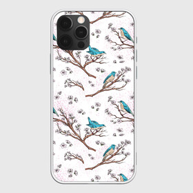 Чехол для iPhone 12 Pro Max с принтом Птички весной на ветках Сакуры в городе Новоалтайск, Силикон |  | Тематика изображения на принте: bird | birds | branch | cherry blossom | japan | japanese | pattern | plum | sakura | spring | tree | весна | ветки | вишня | дерево | дрозды | на ветках | паттерн | птица | синий дрозд | слива | узор | ханами | цветение сакуры | япония