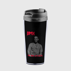 Термокружка-непроливайка с принтом DMX - В наших сердцах в городе Новоалтайск, внутренняя часть — пищевой пластик, наружная часть — прозрачный пластик, между ними — полиграфическая вставка с рисунком | объем — 350 мл, герметичная крышка | знаменитости | олдскул | рэп исполнитель | рэпер | эрл симмонс