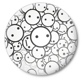 Значок с принтом SMILE в городе Новоалтайск,  металл | круглая форма, металлическая застежка в виде булавки | Тематика изображения на принте: round | smile | круги | смайлики | черно белое