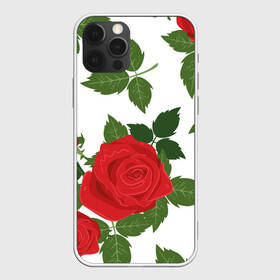 Чехол для iPhone 12 Pro Max с принтом Большие розы в городе Новоалтайск, Силикон |  | арт | белый | большие бутоны | большие розы | большой бутон | зелёный | красная роза | красные розы | красные цветы | красный | красный цветок | листок | листья | поле | поле цветов | рисунок | роза