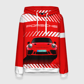Женская толстовка 3D с принтом PORSCHE / ПОРШЕ / RED STYLE в городе Новоалтайск, 100% полиэстер  | двухслойный капюшон со шнурком для регулировки, мягкие манжеты на рукавах и по низу толстовки, спереди карман-кенгуру с мягким внутренним слоем. | 911 | auto | carrera | cayenne | macan | porsche | sportcar | taycan | автомобиль | градиент. | каен | карера | красный | макан | полосы | порш | порше | спорт | спорткар | тайкан