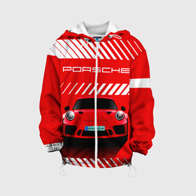 Детская куртка 3D с принтом PORSCHE ПОРШЕ RED STYLE в городе Новоалтайск, 100% полиэстер | застежка — молния, подол и капюшон оформлены резинкой с фиксаторами, по бокам — два кармана без застежек, один потайной карман на груди, плотность верхнего слоя — 90 г/м2; плотность флисового подклада — 260 г/м2 | Тематика изображения на принте: 911 | auto | carrera | cayenne | macan | porsche | sportcar | taycan | автомобиль | градиент. | каен | карера | красный | макан | полосы | порш | порше | спорт | спорткар | тайкан
