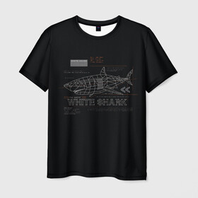 Мужская футболка 3D с принтом White Shark Белая акула в городе Новоалтайск, 100% полиэфир | прямой крой, круглый вырез горловины, длина до линии бедер | 3d | 3д | акула | белая акула | конструкция | проекция | рыба
