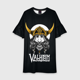 Детское платье 3D с принтом Valheim Viking в городе Новоалтайск, 100% полиэстер | прямой силуэт, чуть расширенный к низу. Круглая горловина, на рукавах — воланы | fantasy | mmo | valheim | valve | валхейм | вальхейм | викинги | выживалка | игра | королевская битва | ммо | ролевая игра | фэнтази