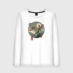 Женский лонгслив хлопок с принтом Самурай на тирексе в городе Новоалтайск, 100% хлопок |  | самурай аниме динозавр  тирекстиронозавр китай япония мечь  война